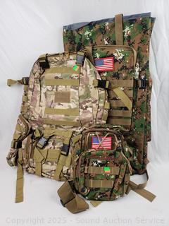 3pc Green Tactical Backpacks & Shoulder Bag