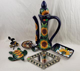 8pc Hand Painted Mexico Pottery Decor