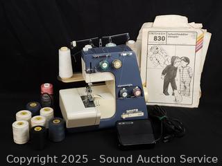 White Super Lock 534W-2 Sewing Machine w/Pedal, Paperwork, Some String