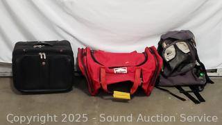 Marlboro Duffel Bag, REI Backpack, Swiss Rolling Briefcase