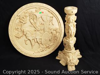2pc Southeast Asian Hindu/Buddhist Scene Carved Resin Table