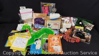 Assorted Ink Stamps, Yarn Winder, Singer Buttonholer, Iron Transfers, Etc