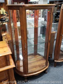 Oak Mirrored Locking Curio Cabinet