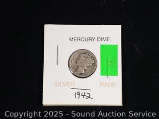 Rare 1942 90% Silver Mercury Dime
