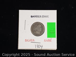 Rare Antique 1904 90% Silver Barber Dime