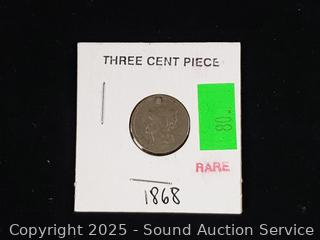 Rare Antique 1868 Three Cent Piece