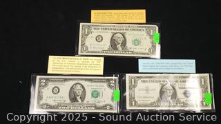 1963B $1 Scarce Barr Note, 1976 $2 Note, 1957 $1 Silver Cert.