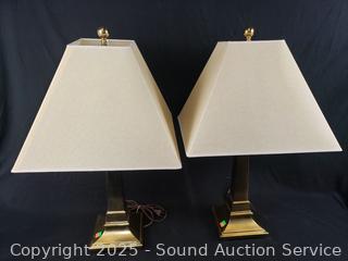 2 Cast Brass Finish Dual Light 27" Table Lamps