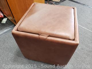 Brown Vinyl Storage Reversible Tray Top Ottoman