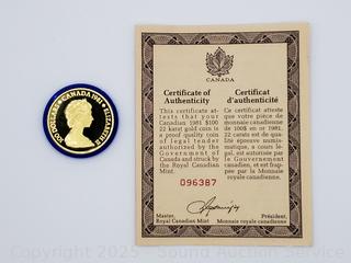22K .917 Gold 1981 Canada $100 Gold Coin