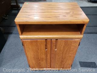 Oak Rolling Console Media Cabinet