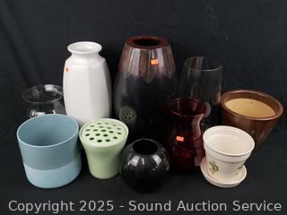 Assorted Vases, Planter Pot & Flower Frog Vase