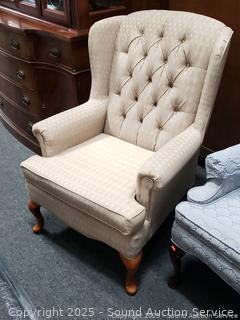 Beige Button Tufted Armchair 