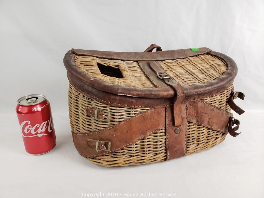 Sound Auction Service - Auction: 11/26/20 Vaden, Joyner & Others  Consignment Auction ITEM: Vintage Leather & Wicker Fishing Creel