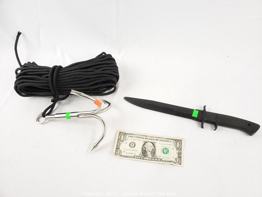 Sound Auction Service - Auction: 02/11/21 SAS Online Auction ITEM:  Grappling Hook w/Nylon Rope & Training Knife