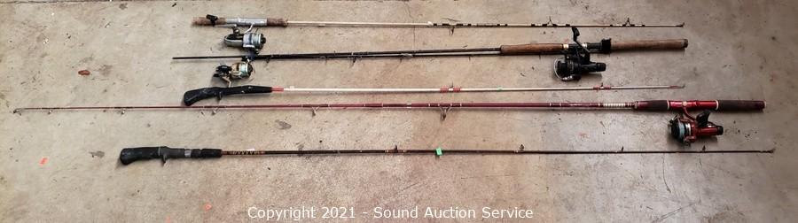 Sound Auction Service - Auction: 04/08/21 Ference, Pattison & Others Online  Auction ITEM: 5 Fishing Rods w/4 Reels.