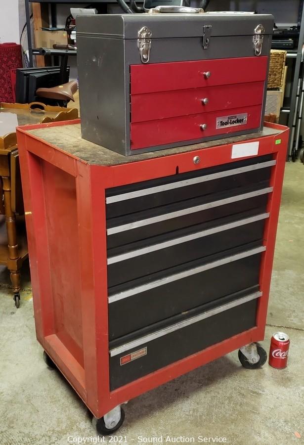 Sound Auction Service - Auction: 08/24/21 Hadley, Coleman & Others Online  Auction ITEM: 5-Drawer Steel Tool Chest & Toolbox Loaded w/Tools