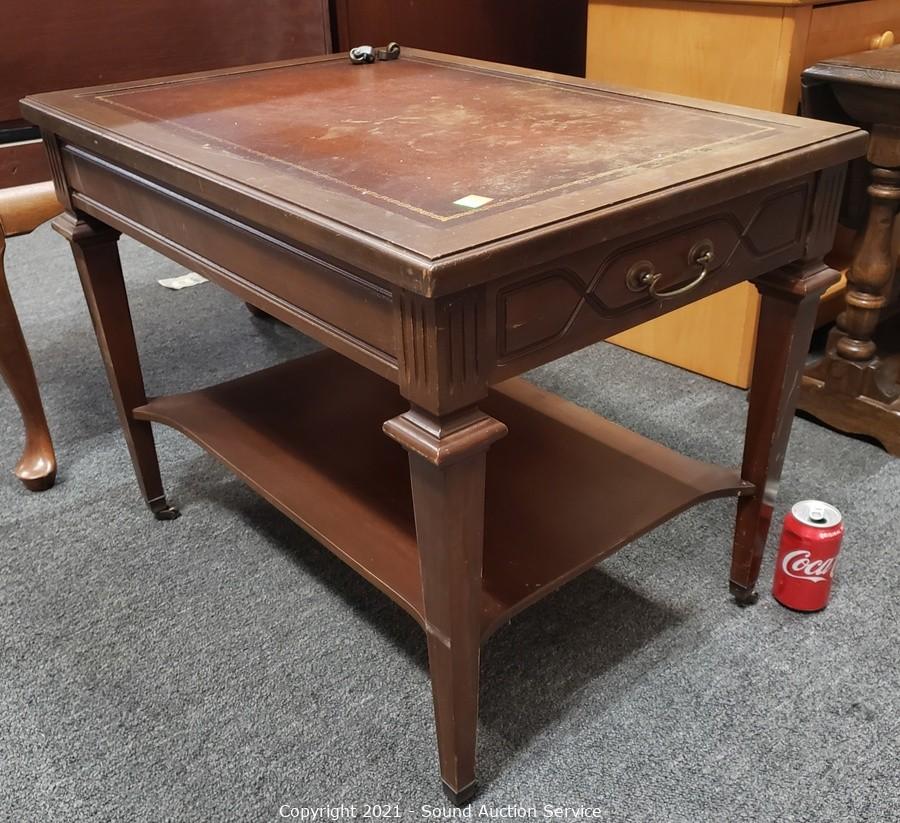 Vintage leather top deals table