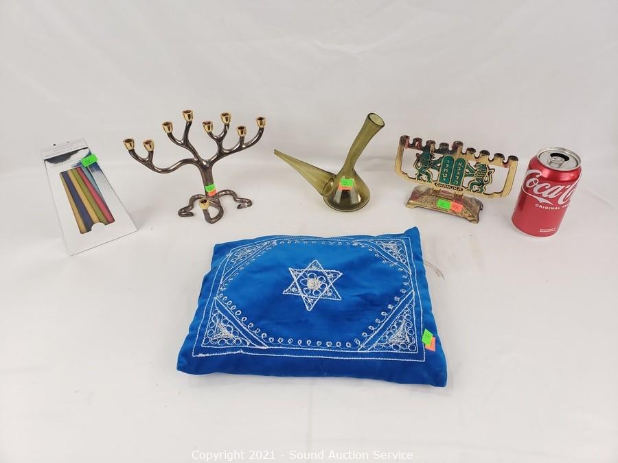 Sound Auction Service - Auction: 12/11/21 Singer, Bergman & Others Online  Auction ITEM: Jewish Ceremonial Tree Menorah, Prayer Shawl