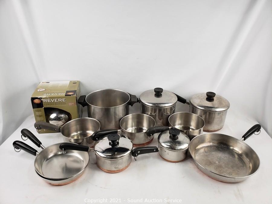 Sold at Auction: Vintage Copper Bottom REVERE WARE Pots, Skillets