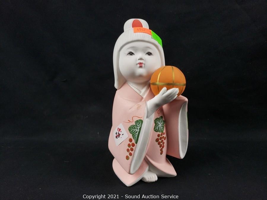 Sound Auction Service - Auction: 01/10/22 Asian Collectibles & Estate Online  Auction ITEM: Japanese Hakata? Porcelain Bisque Doll w/Display