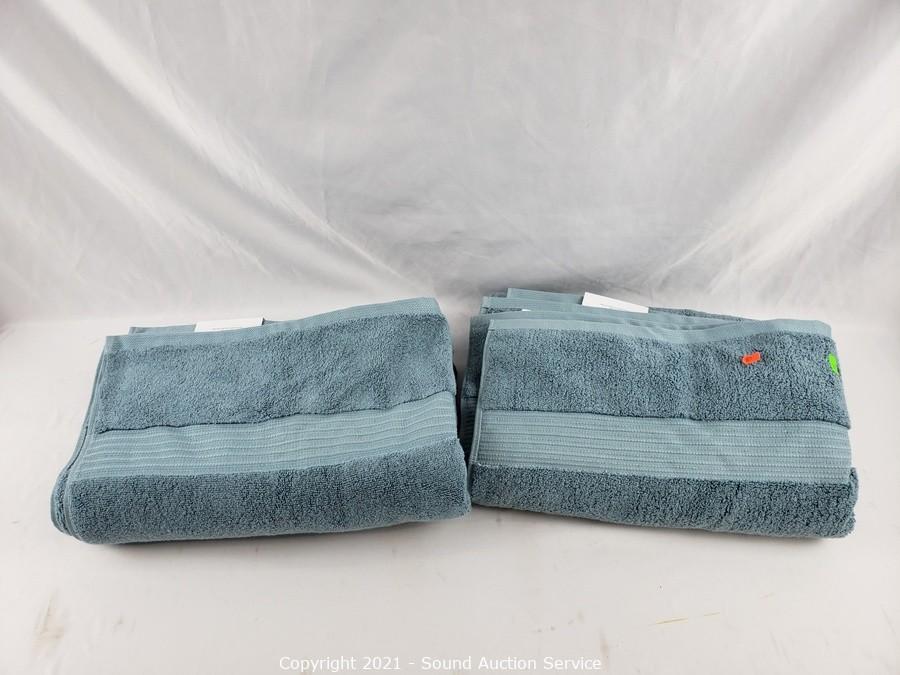 Calvin Klein Modern Blue Cotton Modal Blend Jacquard Logo Wash Towel Nwt AC144
