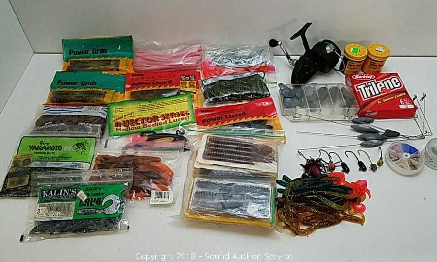 Sound Auction Service - Auction: 1/30/18 Fishing, Hunting & Antique's  Auction ITEM: Bass Fishing Grub Bait Lures, Lead Weights & Reel