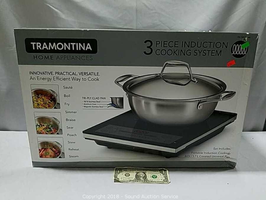 Bargains by Green - Tramontina 3-piece Induction Cooking System $60  Tramontina 3-piece Induction Cooking System New Retail:$100 2 items  available ($60 each) Features: Includes Portable Induction Cooktop & 4 Qt  Tri-Ply Clad-Covered