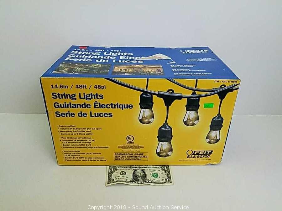 Sound Auction Service - Auction: 2/13/18 Rustic Antiques & Tool Auction  ITEM: Feit 48', 24 Socket String Light Set