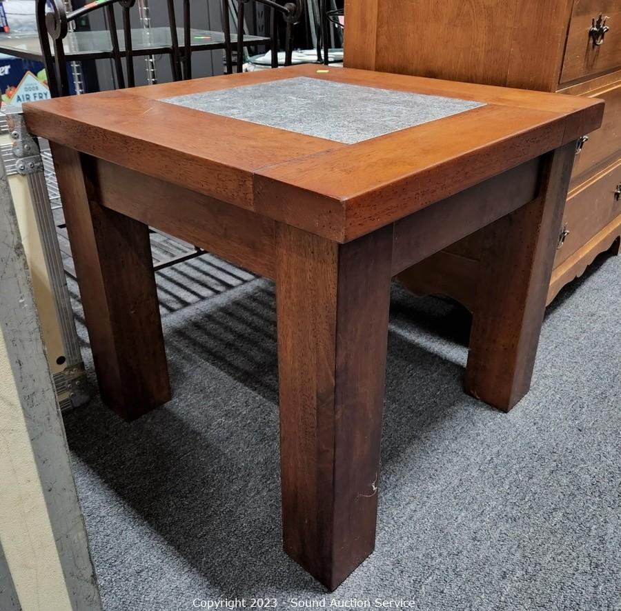 Sound Auction Service - Auction: 02/15/23 SAS Jewelry, Sound Equipment  Online Auction ITEM: Solid Wood Marble Top Side Table