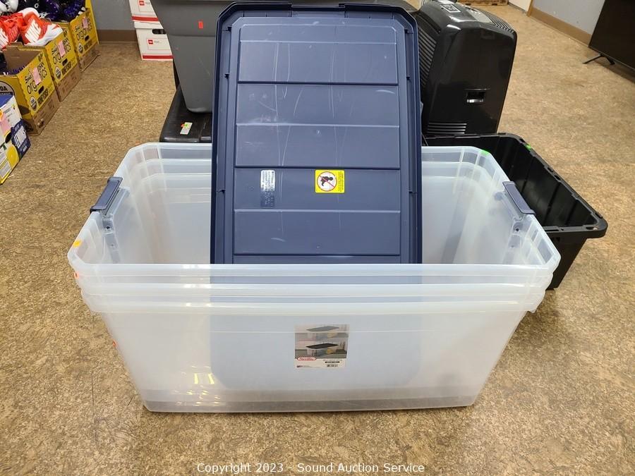 Sound Auction Service - Auction: 06/26/18 Bain Estate & Jewelry Auction  ITEM: Rubbermaid Wrapping Paper Storage Tote w/Paper