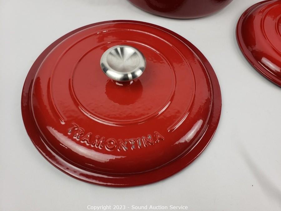 Sound Auction Service - Auction: 12/08/20 Welch, Budelman & Others  Consignment Auction ITEM: 2pk Tramontina Red Cast Iron Enamel Dutch Ovens