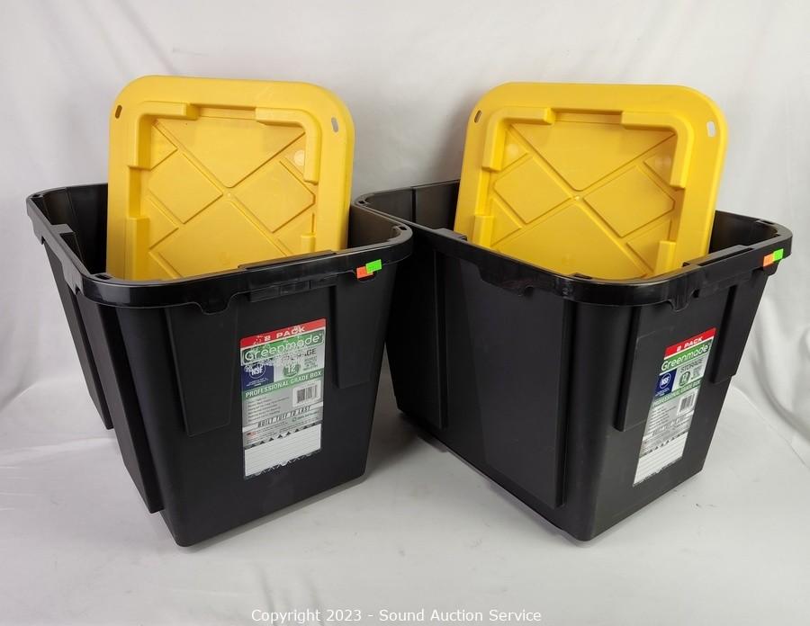 by Greenmade Professional Storage Totes, 12-Gallon, Black/Yellow, Pack Of 4  Totes