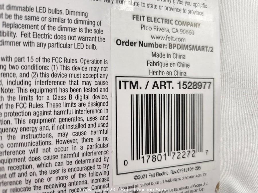 Sound Auction Service - Auction: 09/27/22 SAS Online Auction ITEM: 2 Feit  Smart Wi-Fi Dimmer Switches