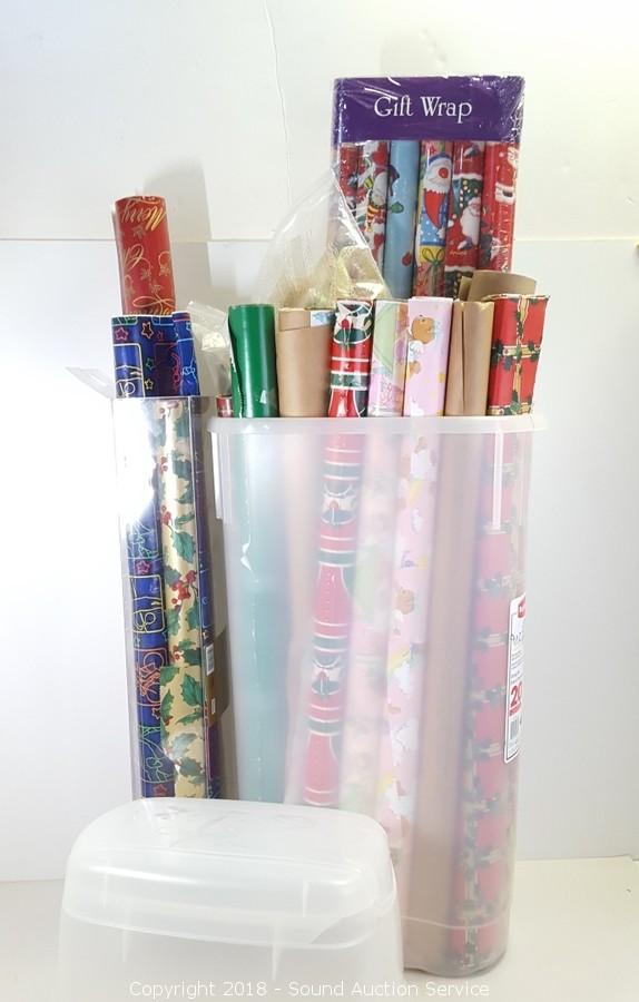 Sound Auction Service - Auction: 06/26/18 Bain Estate & Jewelry Auction  ITEM: Rubbermaid Wrapping Paper Storage Tote w/Paper
