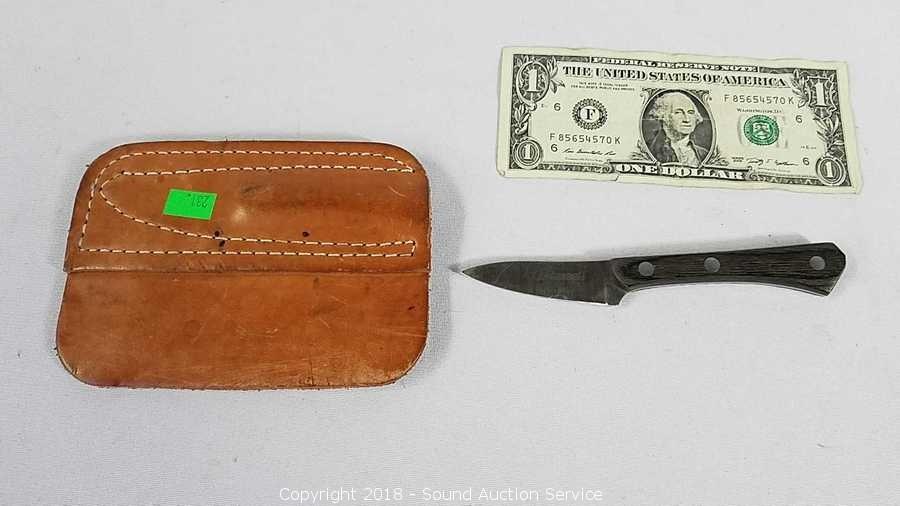 Sound Auction Service - Auction: 08/02/18 Hunting, Fishing & Outdoors  Auction ITEM: AG Russell Fixed Blade Knife w/Leather Sheath