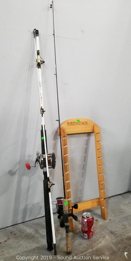 Sound Auction Service - Auction: 01/29/19 Tool & Estate Auction ITEM: Shakespeare  7ft Rod w/Penn Reel & Other w/Rack