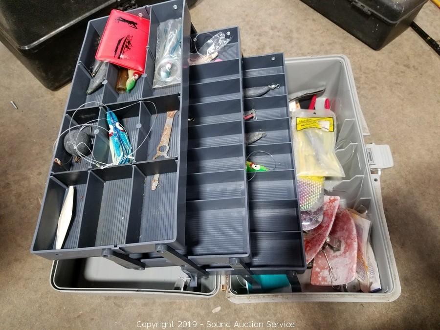 Sound Auction Service - Auction: 04/16/19 Johnson, Bruhaly & Bruno  Multi-Estate Auction ITEM: 4 Fishing Rods w/ Reels & 3 Tackle Boxes
