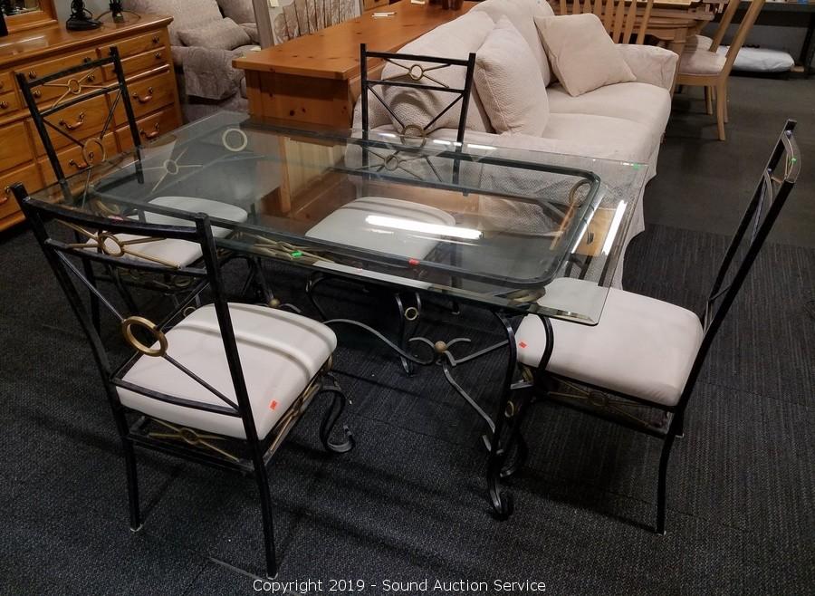 Sound Auction Service Auction 04 18 19 Sommers Tandoi Karger Multi Estate Auction Item Wrought Iron Glass Top Dining Table Chairs