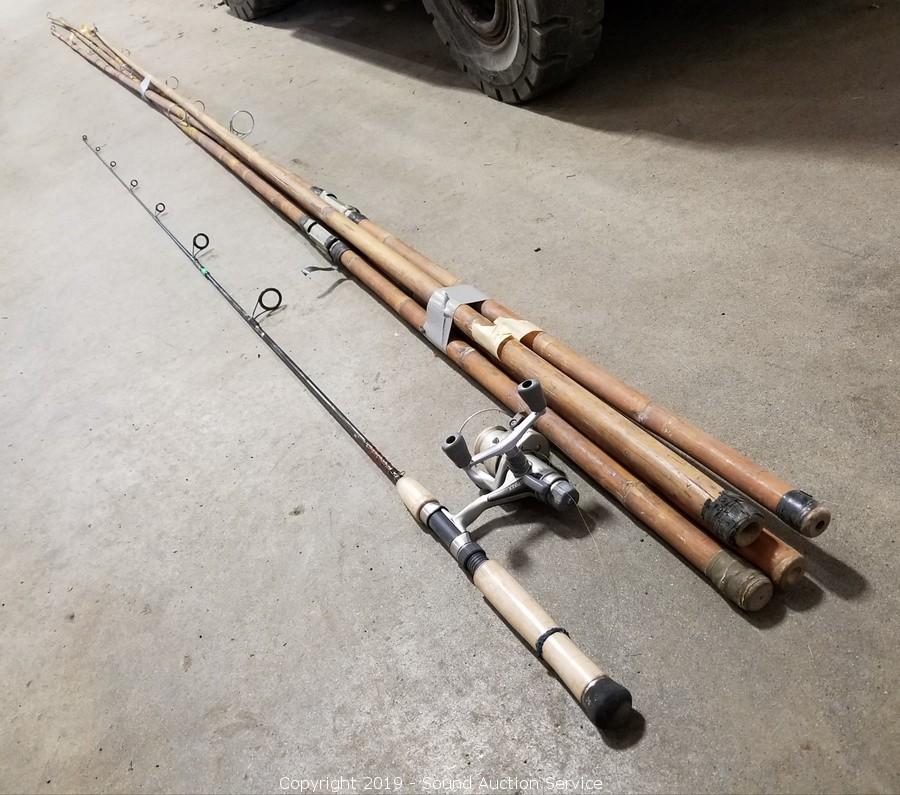 Sound Auction Service - Auction: 04/23/19 Stablein & Others Estate Auction  ITEM: Primitive Bamboo Fishing Rods & Spear