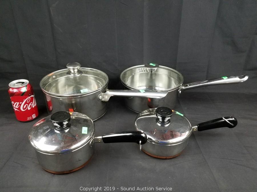 Sold at Auction: 8PC SET OF VINTAGE COPPER BOTTOM REVERE WARE WITH LIDS