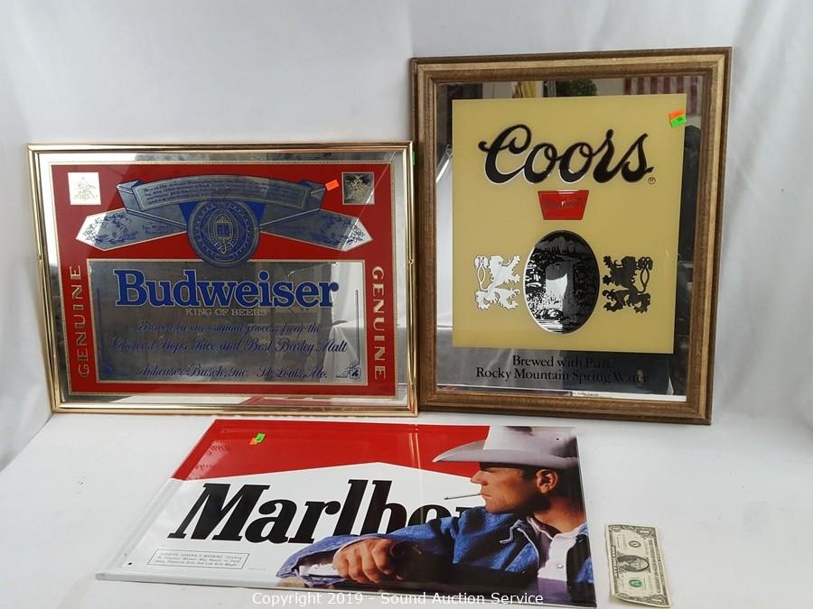Sound Auction Service - Auction: 11/07/19 King, Kilkoff, Cramer & Others  Multi-Estate Auction ITEM: 2 Beer Signs & Tin Marlboro Sign